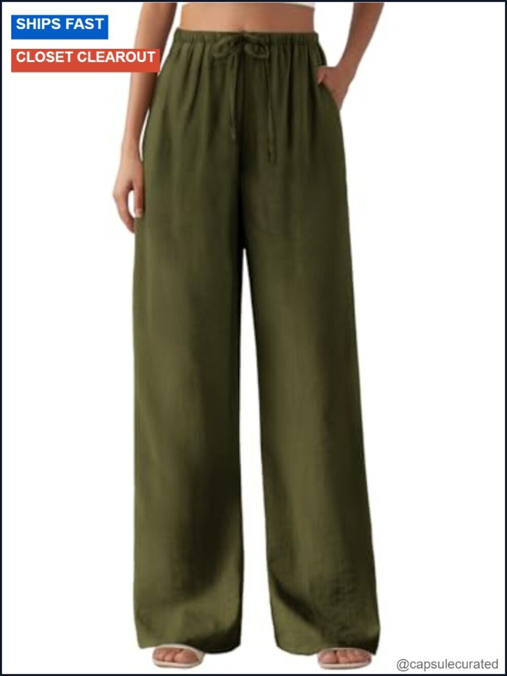 Casual Drawstring Elastic Waist Pants Wide Leg Beach Trousers with Pockets